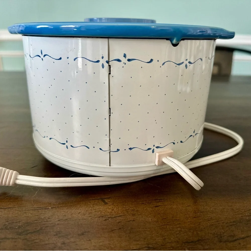 Vintage Rival Crock-Ette 1 Qt Stoneware Slow Cooker‎ Blue Floral Model 3205